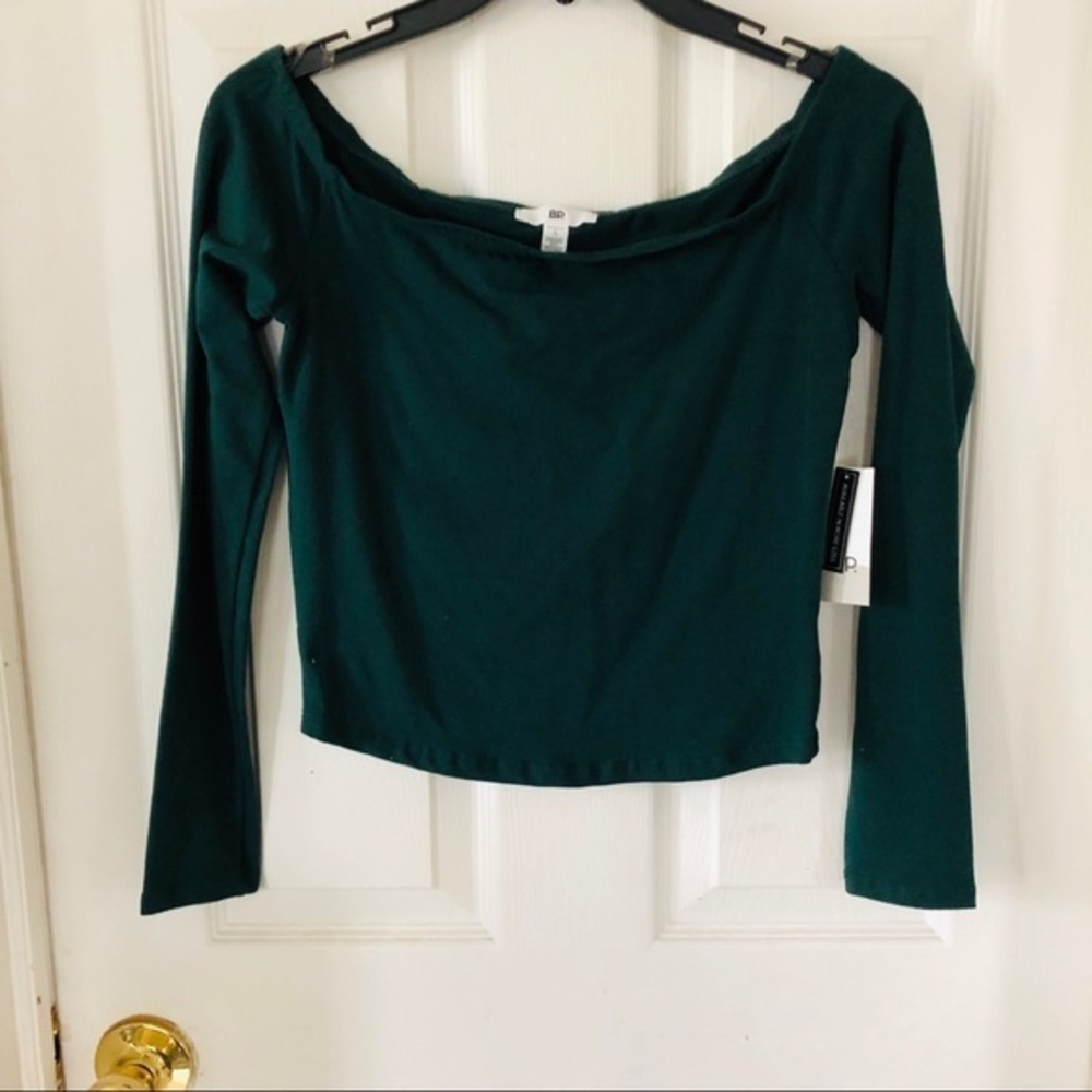 NWT BP Forest green off the shoulder cotton stretch Half cropped top Size small